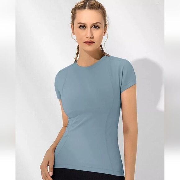 Loovoo Women Workout Shirt Athletic Compression Tee Dry Fit Small Blue/grey - Picture 1 of 5